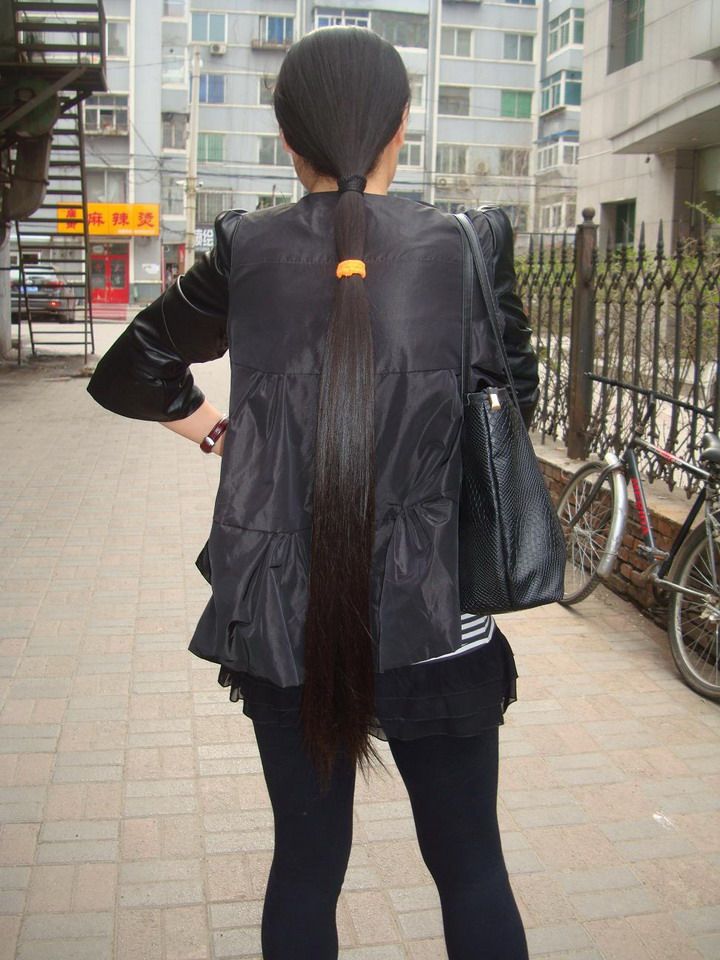 haohaizi cut 80cm long hair on street