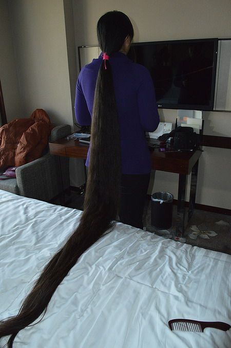Cut floor length plus long hair