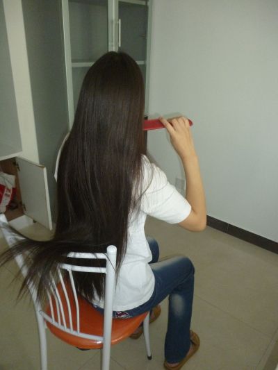 Cut waist length long hair